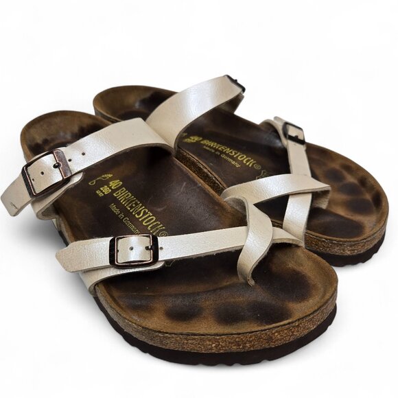 Birkenstock Maya Birko Flor Sandals Women's Pearl Tone Strap Boho Toe Ring L9 - Picture 1 of 12